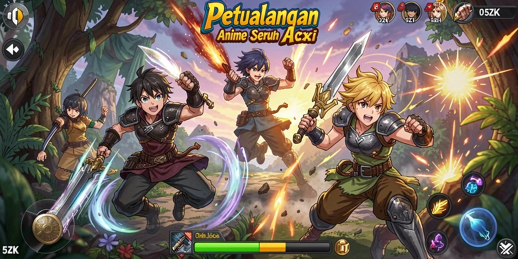 Tampilan gameplay 5ZK yang memukau dengan aksi seru dan karakter Anime.