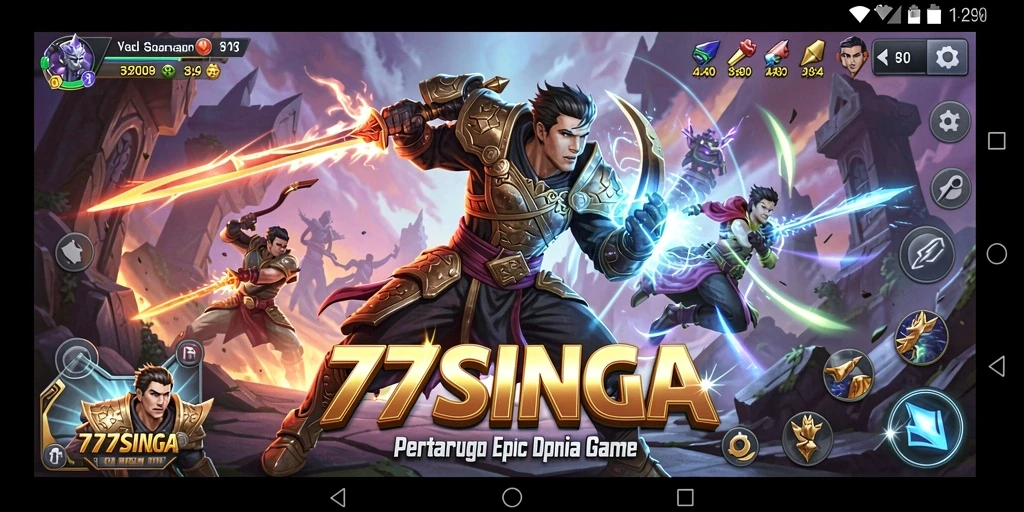 Tangkapan layar gameplay <strong>77SINGA</strong> yang menunjukkan pertarungan seru antar karakter.