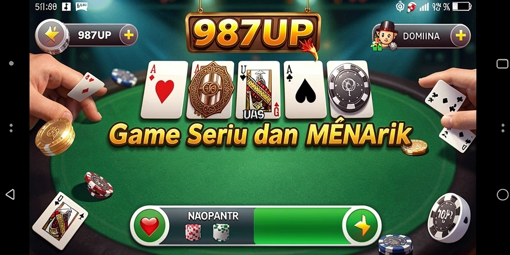 Screenshot gameplay Domino di aplikasi 987UP yang menampilkan permainan yang seru.