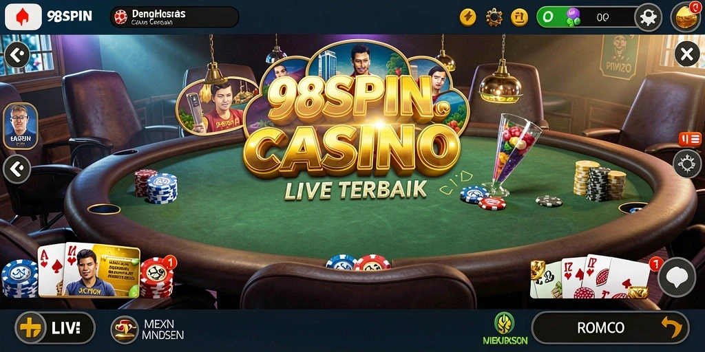 Tampilan screenshot gameplay 98SPIN dengan dealer live di meja kasino.
