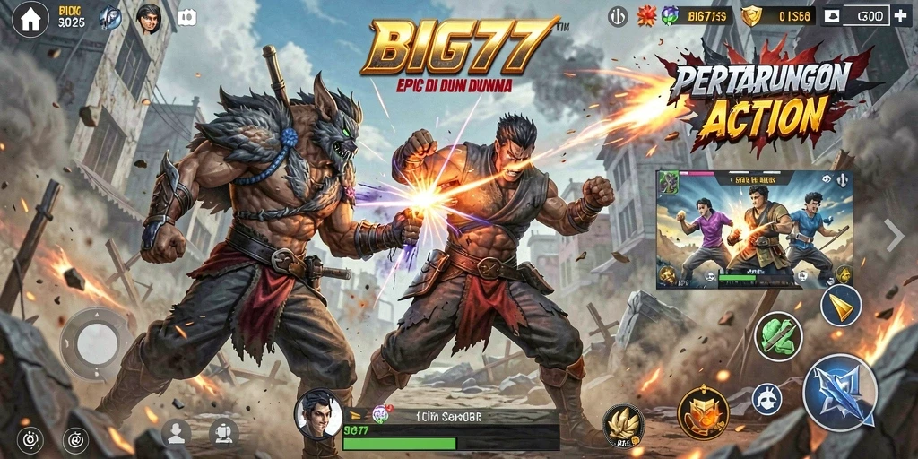 Screenshot utama BIG77 menampilkan adegan aksi seru dan gameplay mendebarkan.