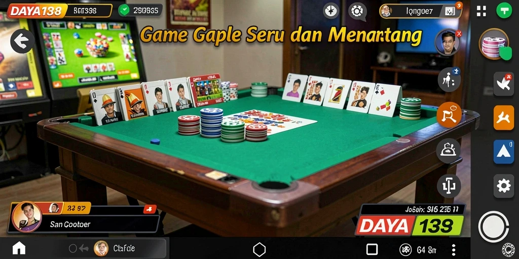 Tangkapan layar utama DAYA138 menampilkan gameplay Gaple yang seru.