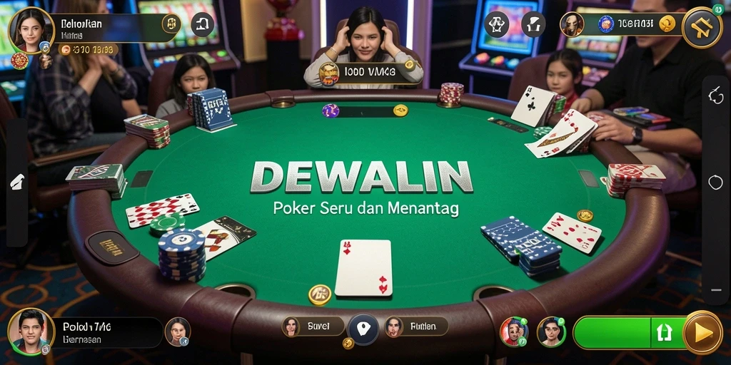 Tampilan gameplay DEWALIN dalam suasana Poker yang menegangkan.