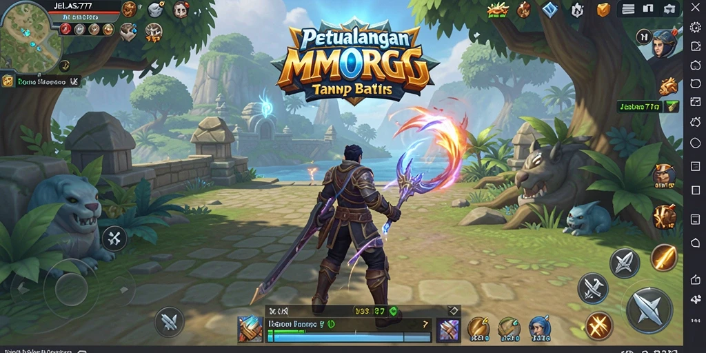 Tangkapan layar gameplay JELAS777 yang menampilkan pertempuran epik di dunia MMORPG.