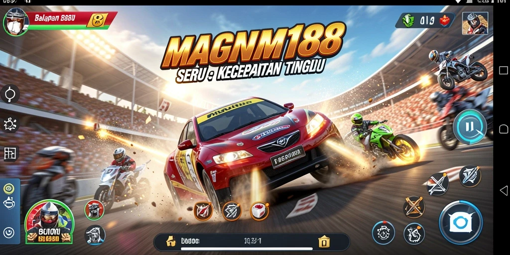 Tampilan gameplay MAGNUM188 dengan aksi balapan mendebarkan dan mobil keren.