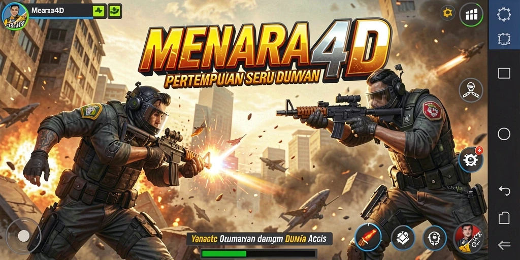 Tampilan aksi mendebarkan dalam MENARA4D saat bertarung melawan musuh.