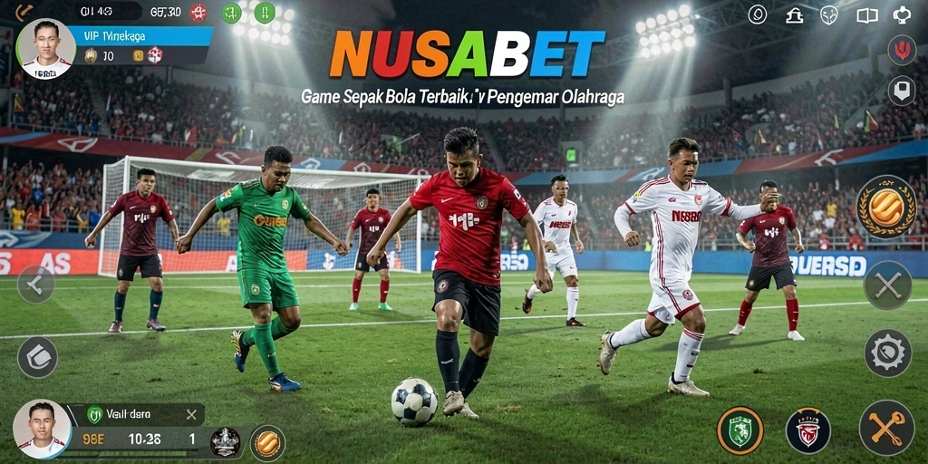 Tampilan gameplay NUSABET yang menangkap aksi sepak bola yang mendebarkan.