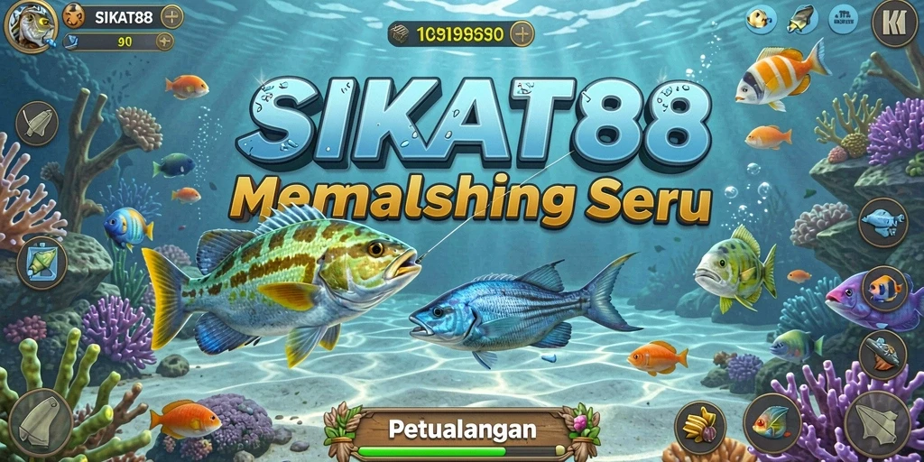 Tampilan menarik dari gameplay SIKAT88 saat menangkap ikan di laut.