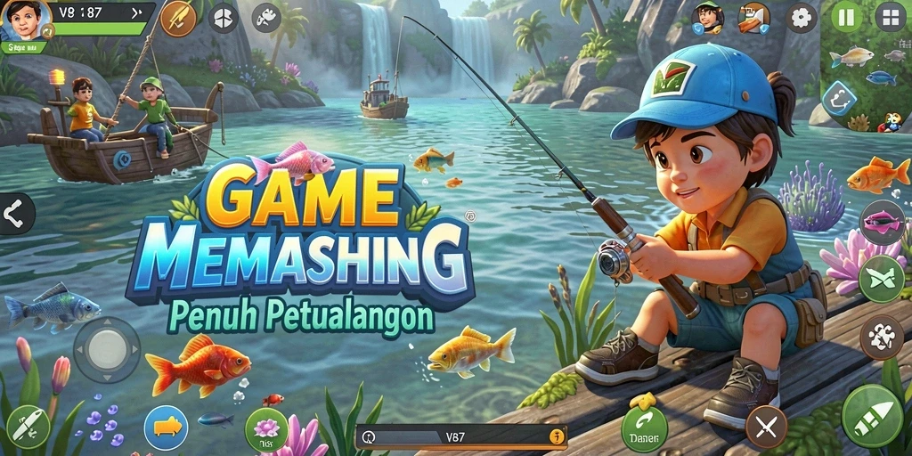 Menggambarkan gameplay memancing yang menarik dan menantang.