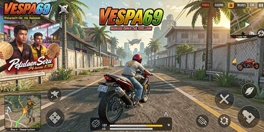 Screenshot gameplay VESPA69 menunjukkan pertempuran seru dan aksi dinamis.
